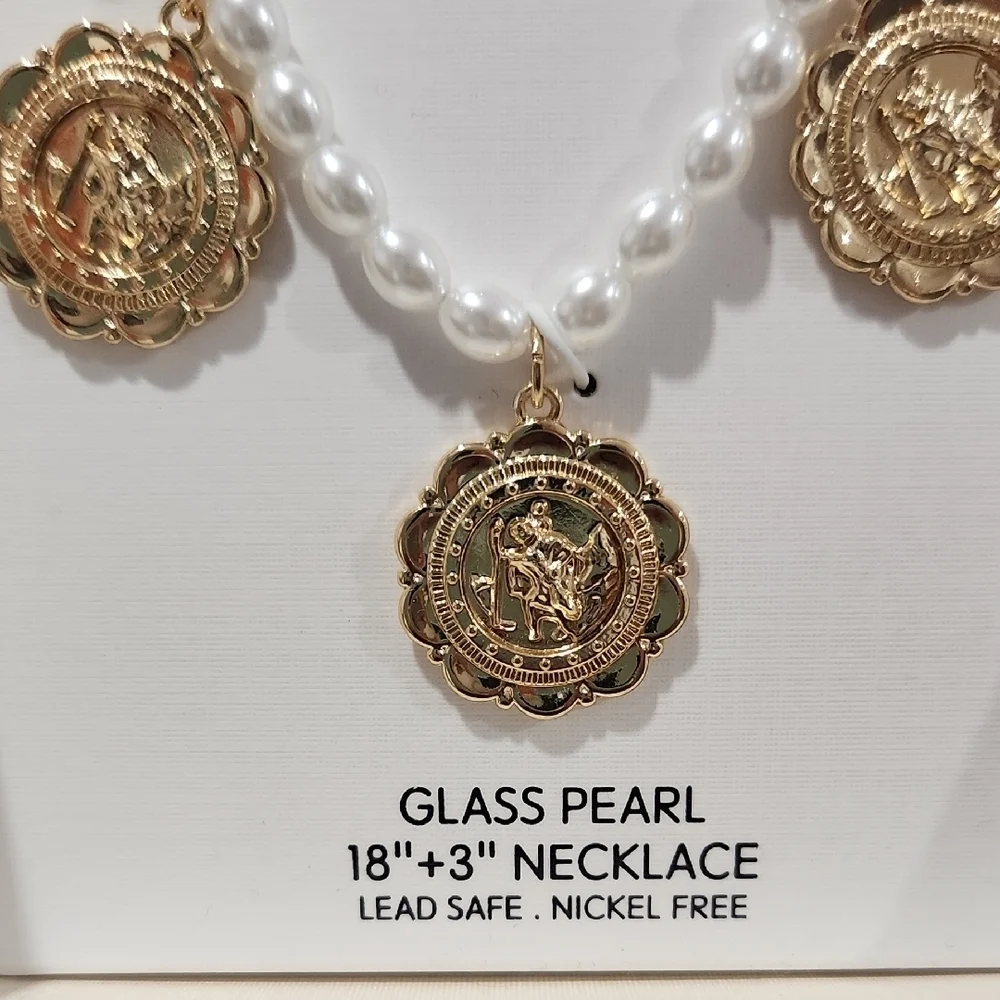 💛▪️Piper K▪️ Galley Of Los Angeles St Christopher Coin Glass Pearl 16